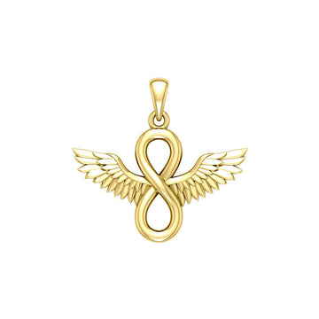Angel Wings and Infinity Symbol Solid Yellow Gold Pendant GPD5876 - Jewelry